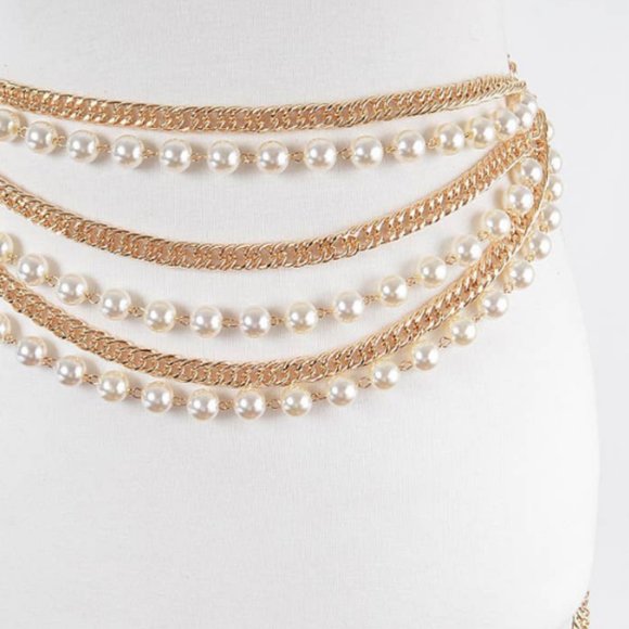 Oversized Layered Faux Pearl and Chain Belt - Picture 8 of 8